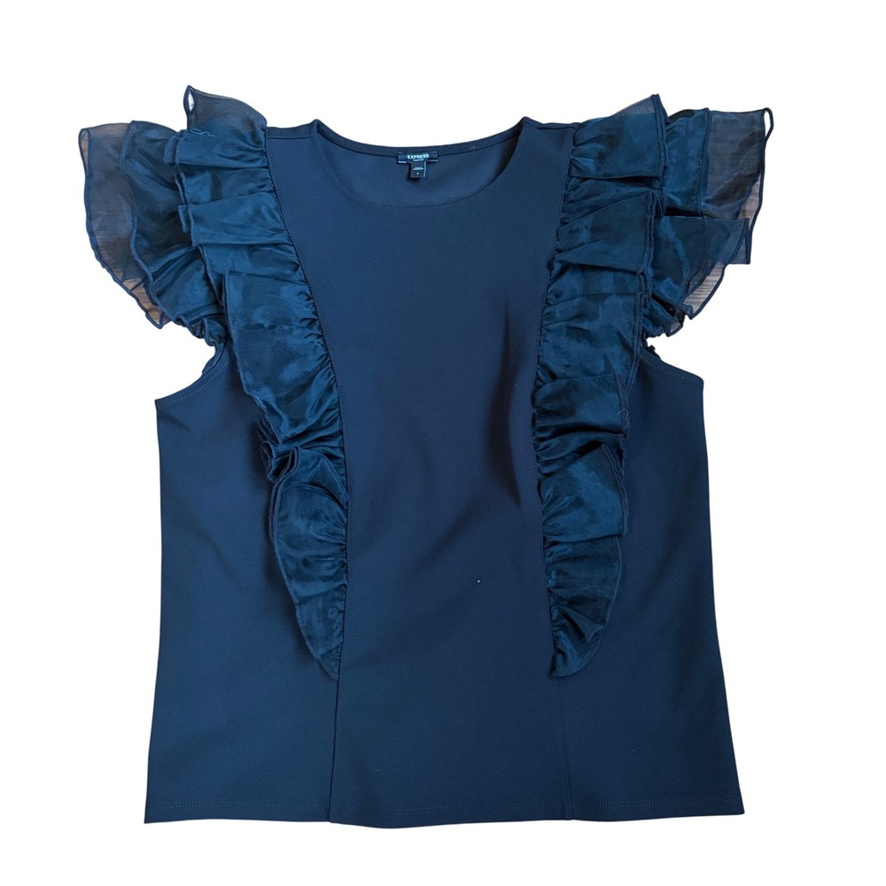 Express Black‎ Ruffle Flutter Cap Sleeve Blouse Romantic Coquette Cottage Small